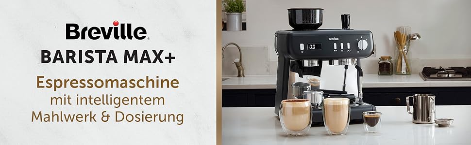 Кавомашина Breville Barista Max+ з вбудованим капучинатором та кавомолкою, срібляста (VCF185X) - еспресо, капучино, лате
