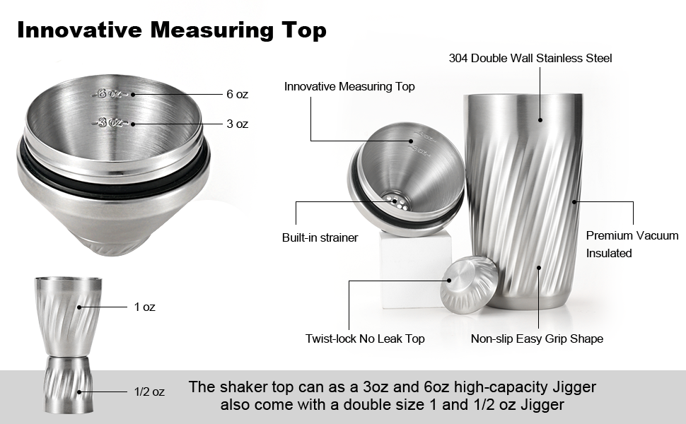 Шейкер для коктейлів COCKSHIER - Набір подвійних шейкерів для напоїв з вакуумною ізоляцією з нержавіючої сталі та ложкою для змішування, 868 мл
