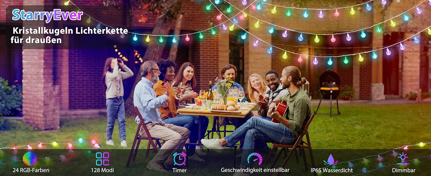 Гірлянда світлодіодна StarryEver 120 LED, 20м, RGB, 24 кольори, кулі, для вулиці та кімнати