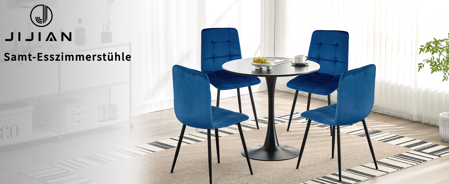Набір обідніх стільців, м'який стілець з оксамитовою оббивкою та чорними металевими ніжками, кухонні стільці з номінальною вантажопідйомністю 120 кг, (6 шт., блакитний)
