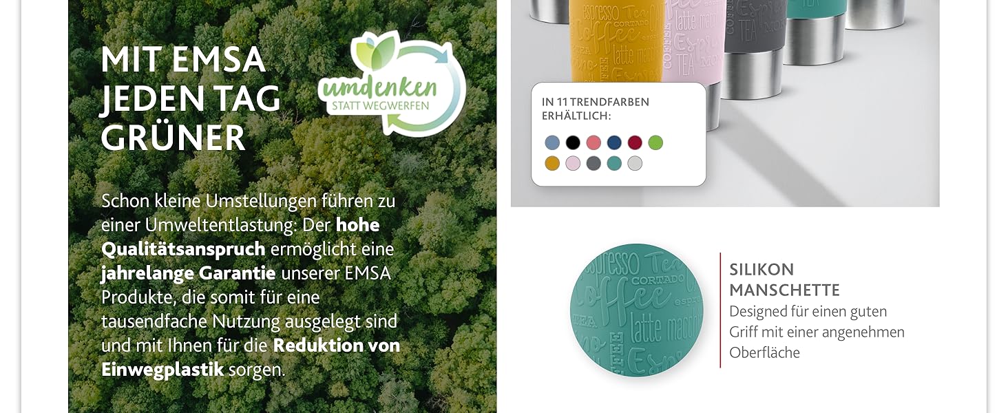 Термокружка Emsa N20210 Travel Mug Classic, 0.36 л, нержавіюча сталь, Petrol | Збереження тепла 4 години, холоду 8 годин | 100% герметична, з невеликим отвором для пиття, придатна для миття в посудомийній машині