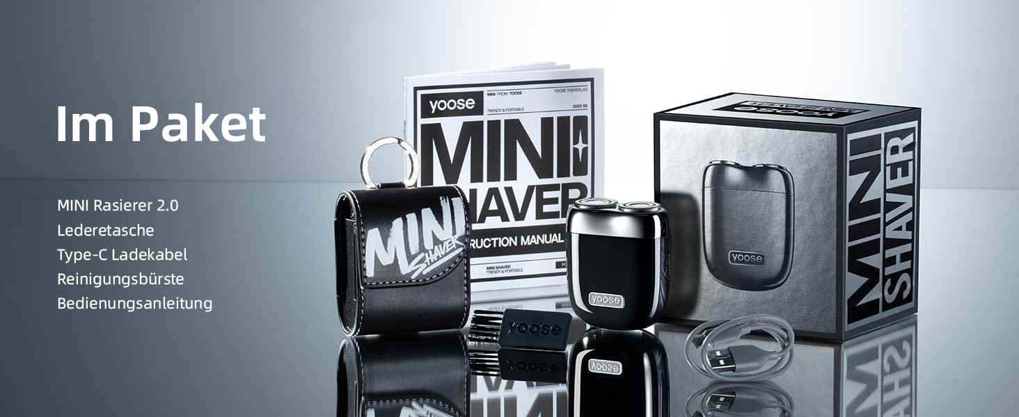 Електрична бритва Yoose MINI для чоловіків, водонепроникна (IPX7), з мотором 8000 об/хв, Type-C, чорна