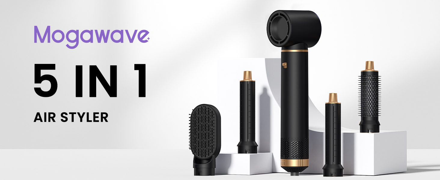 Mogawave Airstyler 5-в-1 Pro 1000W: Фен-щітка, стайлер для волосся з іонізацією (чорний)
