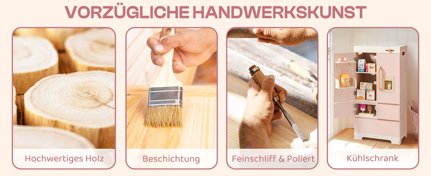 Дерев'яна іграшкова кухня ROBUD для дітей з реалістичним аксесуаром, набір іграшкової кухні з багатьма функціями, сучасний дизайн, подарунок від 3 років (холодильник)