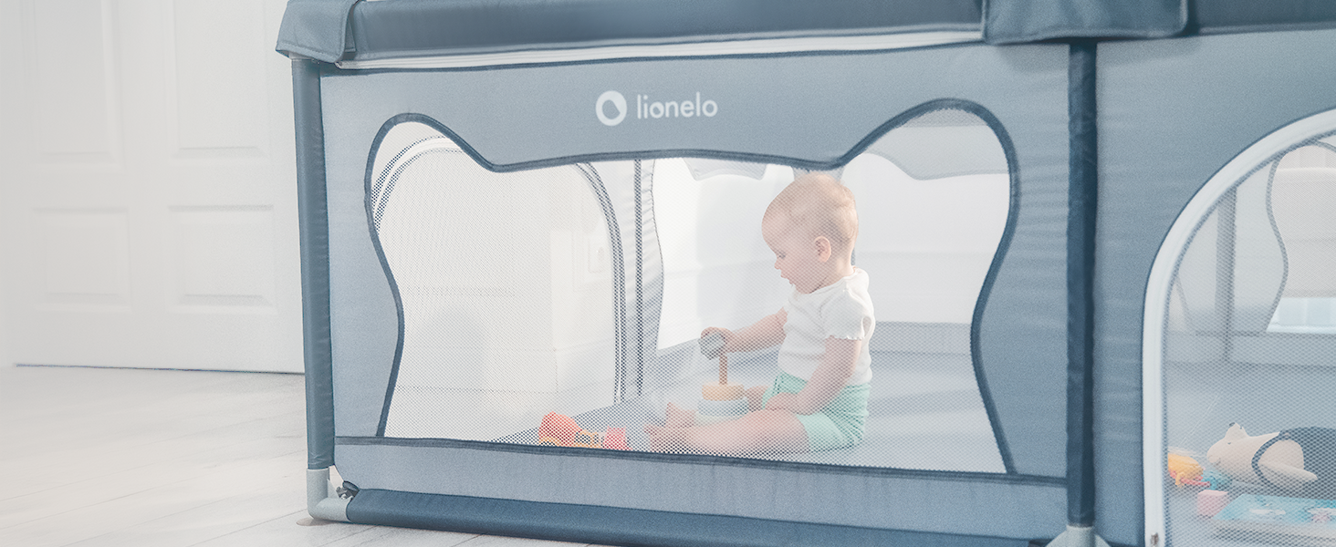 Дитячий манеж Lionelo Willow сірого кольору 120x180x68 см з сіткою, для дітей 0-48 місяців