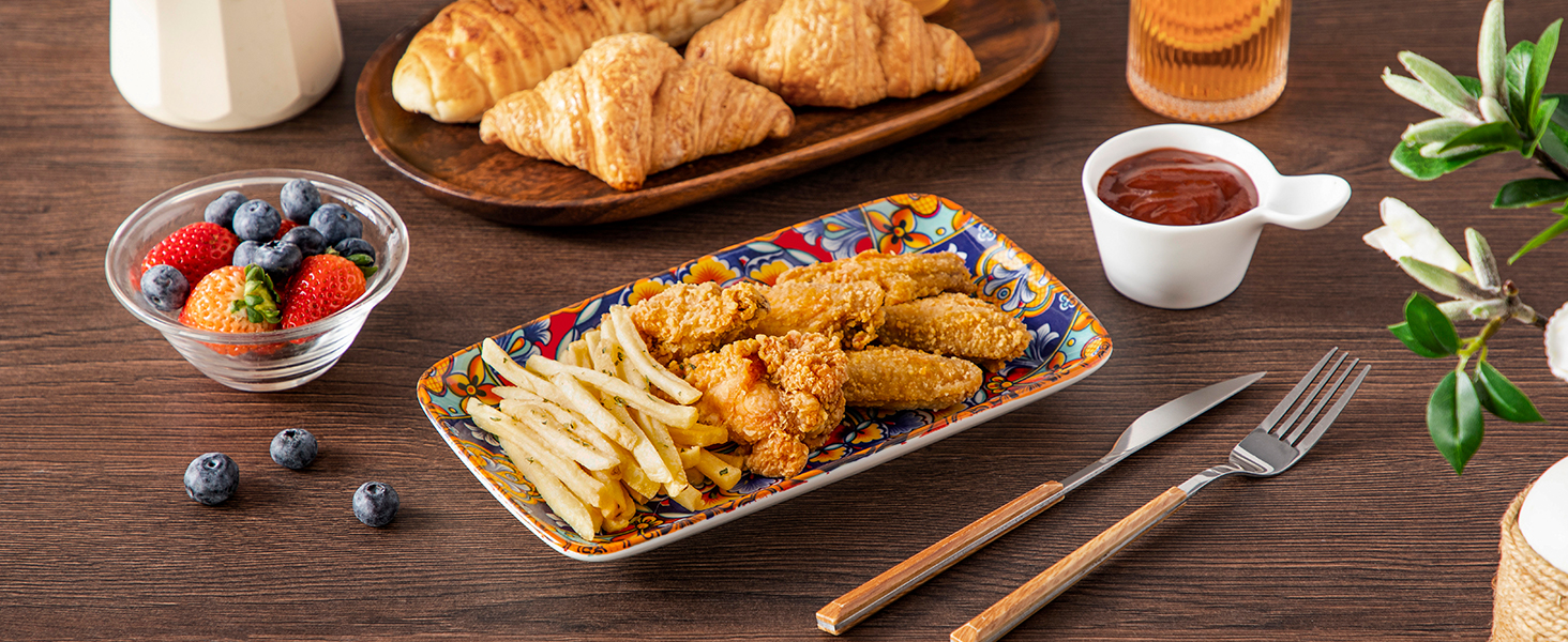 Набір тарілок Vancasso SIMI прямокутні, 6 шт. Порцелянові тарілки для сервірування, десертні, на 6 осіб, 24.7 x 14.2 см