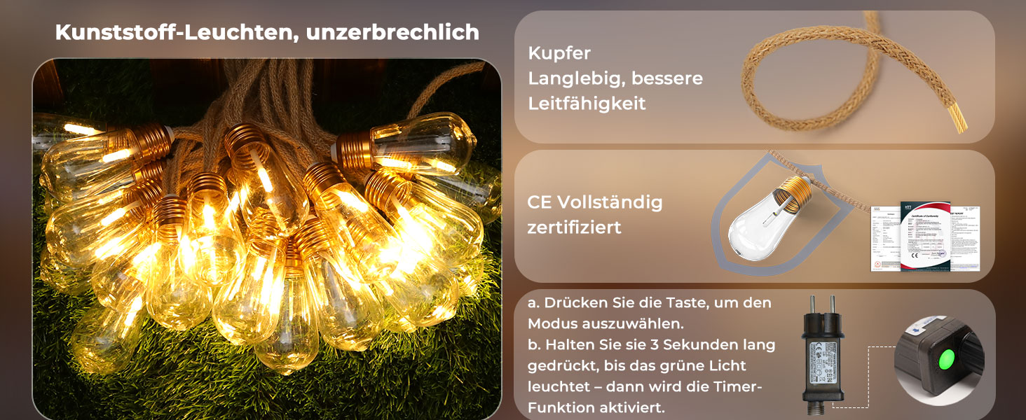 LED гірлянда для декору: 24 лампочки, 12 метрів, RGB, тепле біле світло, 8 режимів, таймер, диммування, для дому, саду, балкону, вечірки, святкування
