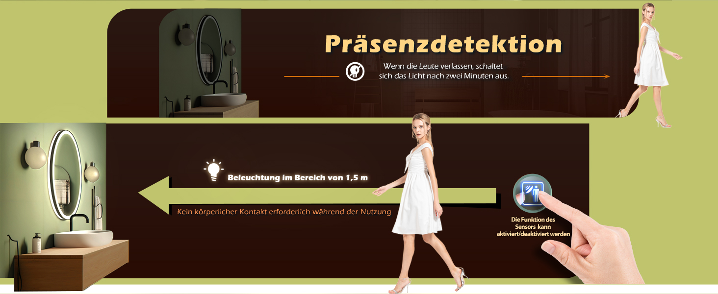 Дзеркало з LED сенсором, кругле, з індукційним датчиком руху, для макіяжу, з підсвічуванням, регульоване освітлення, антизапарник, водонепроникне (IP44), для ванної кімнати, настінне, діаметр 70 см