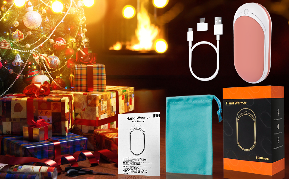 Електричний грілка для рук Feebee, USB-C, 5200 mAh, подвійний нагрів, Power Bank, 3 режими, білий (рожевий)