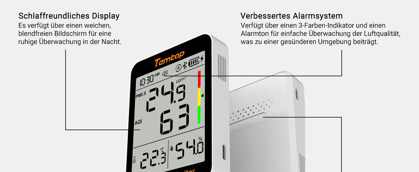 Вимірювач якості повітря Temtop S1+: PM2.5, AQI, температура, вологість, 100 днів роботи, підключення до APP, для дому та офісу