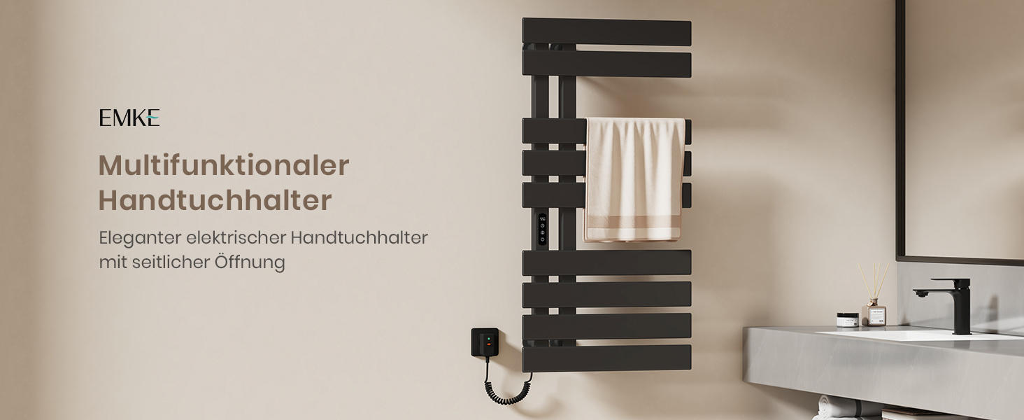 Електричний рушникосушар EMKE з Wi-Fi, 1000 x 500 мм, 320W, чорний (правий)