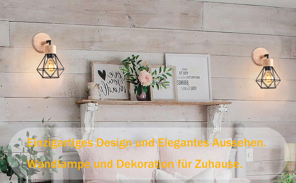 Токійський настінний світильник, Вінтажний настінний світильник 16 см, внутрішній світильник промислового дизайну в стилі ретро E27, дерев'яний абажур в залізну клітку, регульований стельовий світильник для передпокою, вітальні (чорний,) (2 шт., дерев'яний, чорний)