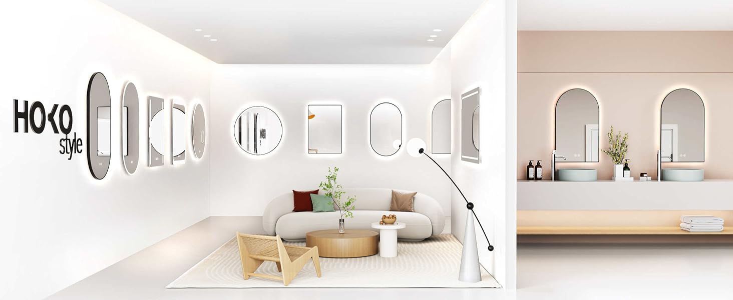 Дзеркало для ванної кімнати HOKO Design Riga, кругле, 60 см, з металевим каркасом Gold. LED-підсвічування, сенсорне керування, зміна кольору світла (тепле, холодне, нейтральне). 60 x 60 см