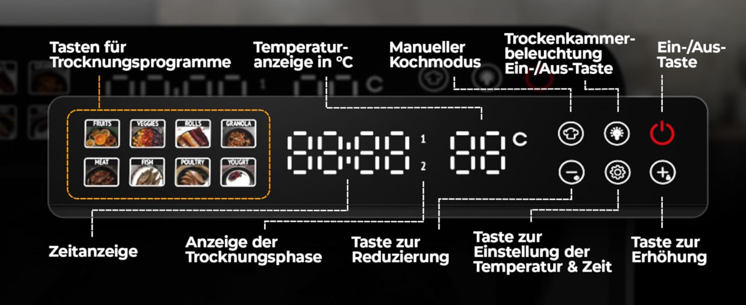 Електрична сушарка для фруктів та овочів Balter з нержавіючої сталі, 12 ярусів, 1100 Вт, 70 л об'єм, 12000 см² поверхня сушіння, BPA-free, 35–75 °C, таймер до 72 год