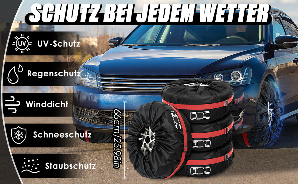 Набір чохлів для шин 4 шт., захисні чохли для шин 19-23 дюйми, водонепроникні, з UV-захистом, для зберігання та транспортування, червоний, розмір L (Ø 81 см) + M