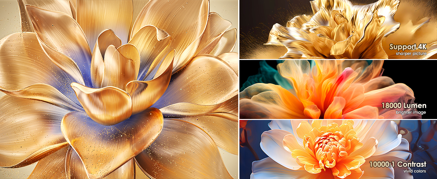 Портативний проєктор Mini Beamer 4K/1080p з Wi-Fi 6, Bluetooth 5.4, Android 13.0. Короткий фокус, поворот 270°, авто-корекція трапецеїдальних спотворень. Підтримка HDMI, TV Stick, Laptop, Memory Stick