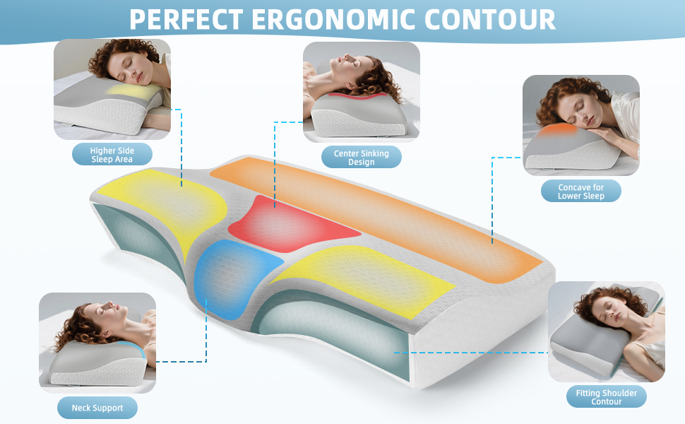 Ергономічна подушка з ефектом пам'яті (Memory Foam) для шиї та підтримки хребта, ортопедична подушка для сну на боці та спині з бамбуковим чохлом, сіра