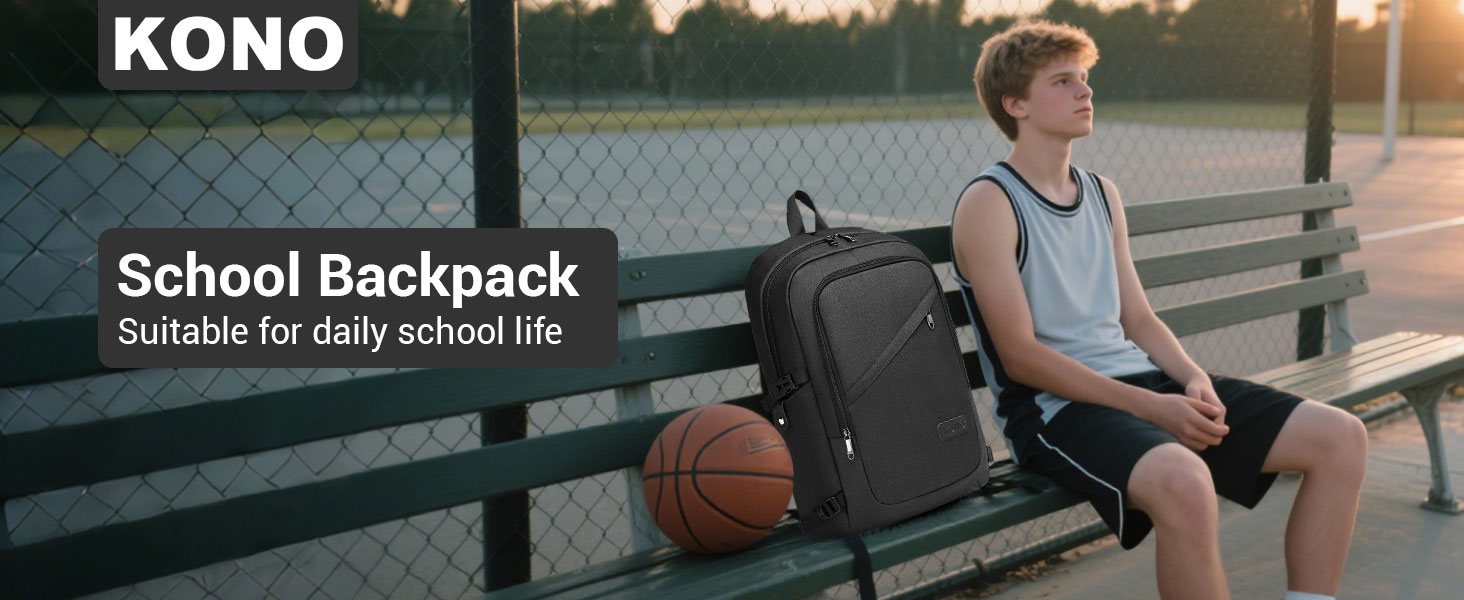 Чорний рюкзак для ноутбука KONO 15.6 дюймів, водонепроникний, антикрадійний, для роботи, подорожей та навчання
