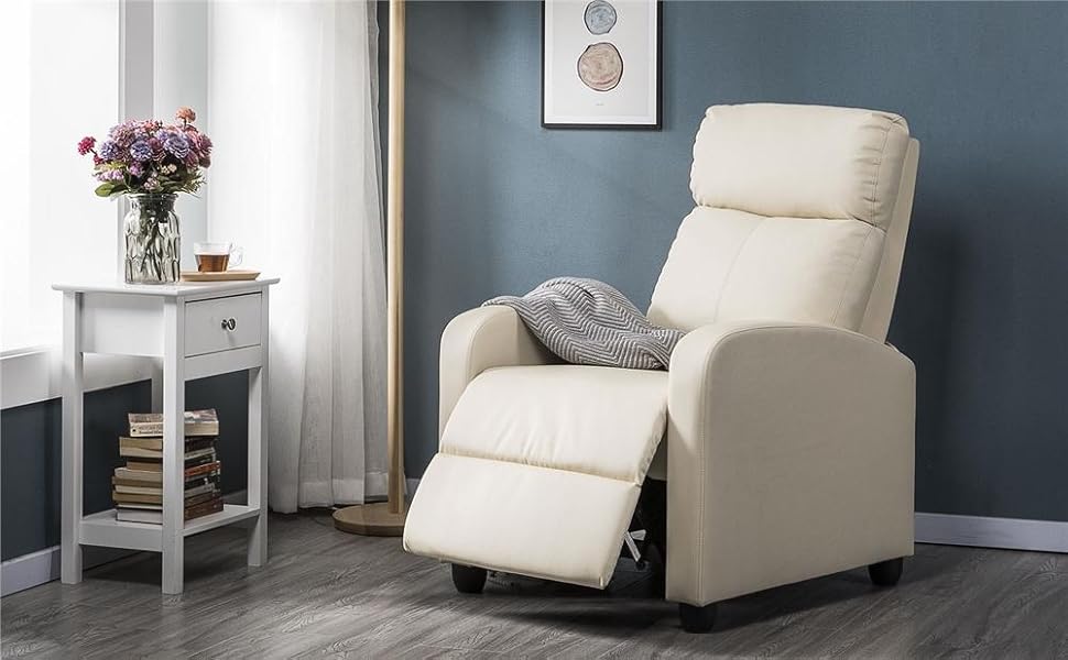 Крісло-релакс Yaheetech з регулюванням спинки, штучна шкіра, бежеве для вітальні, спальні, домашнього кінотеатру