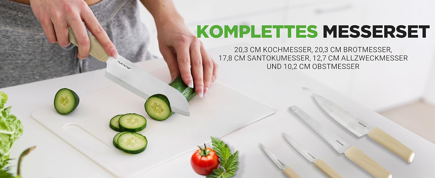 Набір посуду NutriChef 54 шт. – сковороди, каструлі, кухонні аксесуари талового кольору. З ножами, формами для випічки та аксесуарами. Підходить для індукційних, газових та електричних плит. Здорове та дієтичне приготування їжі