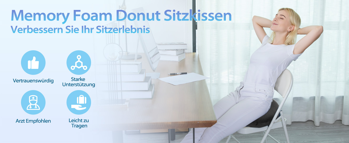 Подушка для сидіння HOMCA Orthopedic Memory Foam Donut, ергономічна для інвалідного візка, автомобіля, офісу, 45x40x9 см