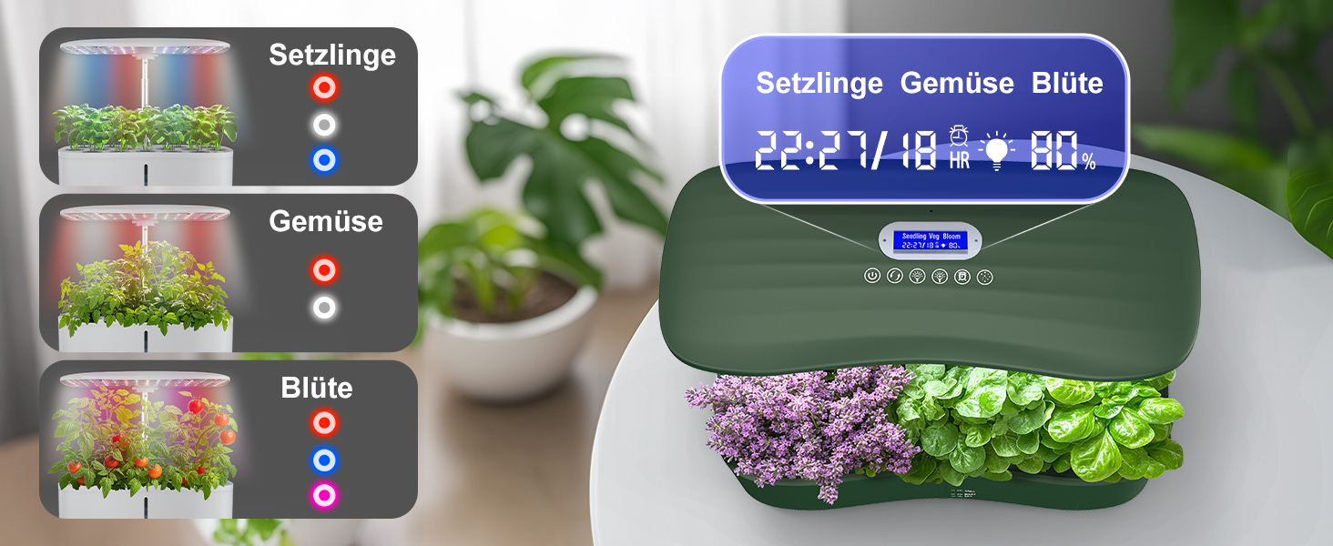 Гідропонна система вирощування, набір для вирощування трав в приміщенні на 15 місць, Smart Garden з автоматичним таймером, повним спектром LED-лампи, регульованою висотою, 5L бак