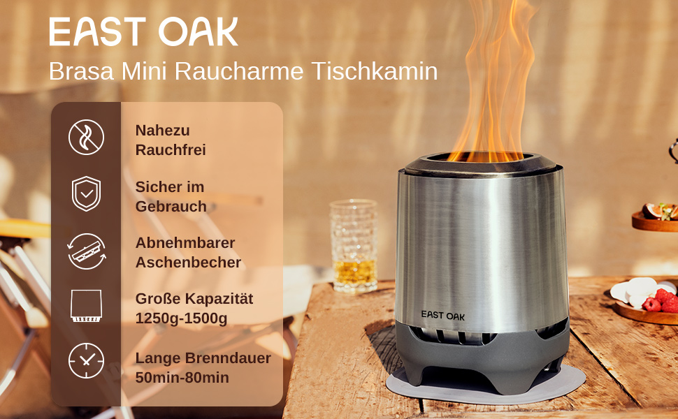 Чаша для бездимного вогню EAST OAK Mini, 25,7x17,8 см, Настільний камін для пелет/дров, 5080 хв. Час горіння