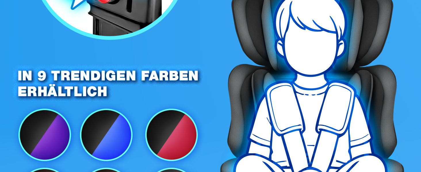 Автокрісло KIDUKU® 9-36 кг (1-12 років) з підкладкою - Автомобільне крісло ECE R129/03, Група 1/2/3, чорне