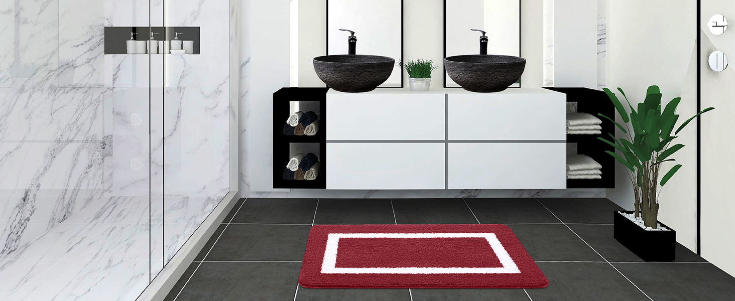 Набір килимків для ванної кімнати Homaxy: антиковзаючі, з м'якої мікрофібри, пухнасті, 2 шт. (40x60 см + 50x76 см), бордовий