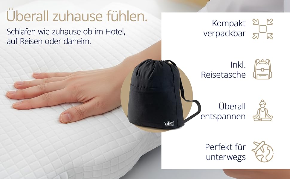 Подушка для шиї Home Vibez® з піною з пам'яті ефекту, знімає біль у шиї та плечах, ергономічний дизайн, ортопедична підтримка шиї з охолоджуючим чохлом для будь-яких положень сну, з сумкою для подорожей