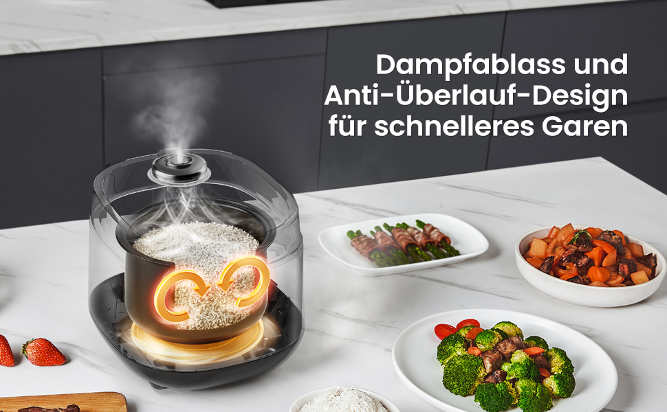 Мультиварка Midea Reiskocher 5 л: рис, суп, тушкування, повільне приготування, 11 програм, таймер, аксесуари, чорний/срібний