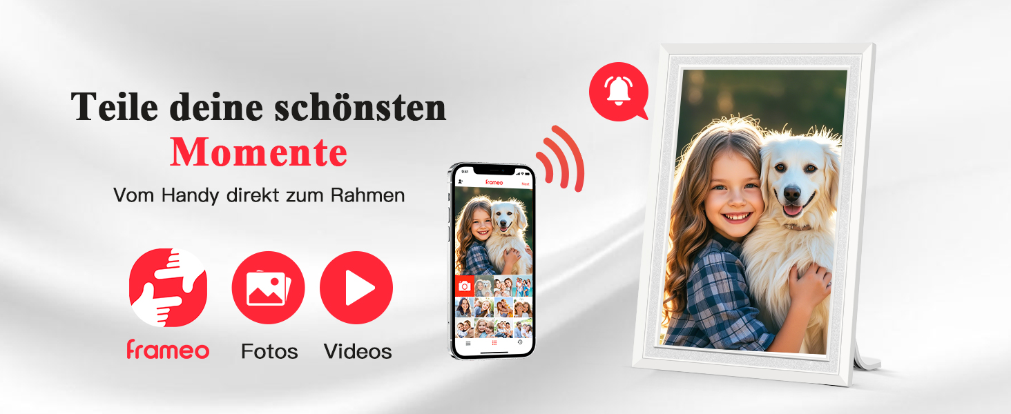 Frameo: Цифровий фоторамка 10.1 дюйма, HD 1280*800 IPS, сенсорний екран, 32GB, автоповорот, Frameo App