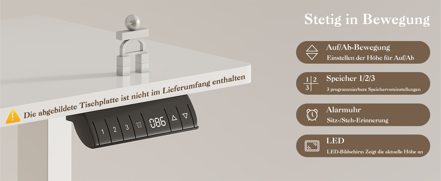 Електричний столовий стіл Devoko з регулюванням висоти, 60-125 см, 3 пам'яті, білий