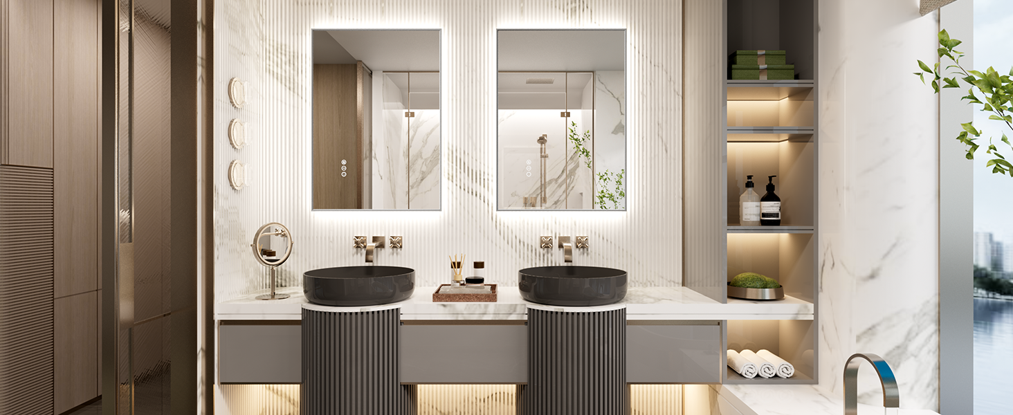 LED дзеркало для ванної кімнати 60x80 см з підсвічуванням, сенсорне, регулювання яскравості, 3 кольори світла, проти запотівання, водонепроникне IP44, горизонтальне/вертикальне