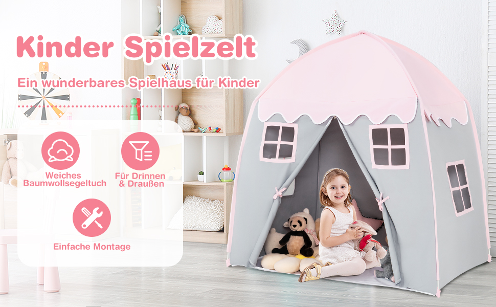 Дитячий ігровий будиночок GOPLUS XL, 143x100x155 см, з сумкою, килимком, дверцятами на блискавці та 4 вікнами, для 2-3 дітей від 3 років (Бежевий)