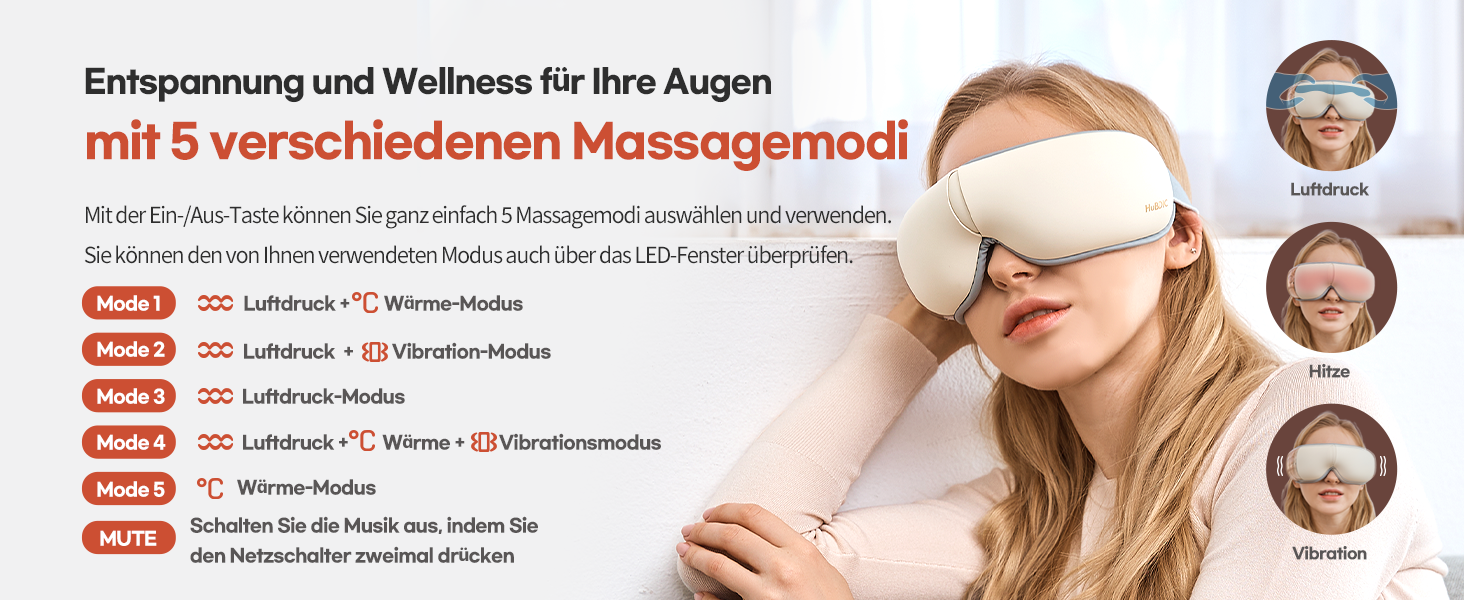 Масажер для очей HubiCare з підігрівом та вібрацією для зняття напруги, мігрені та зменшення втоми очей (Бежевий)