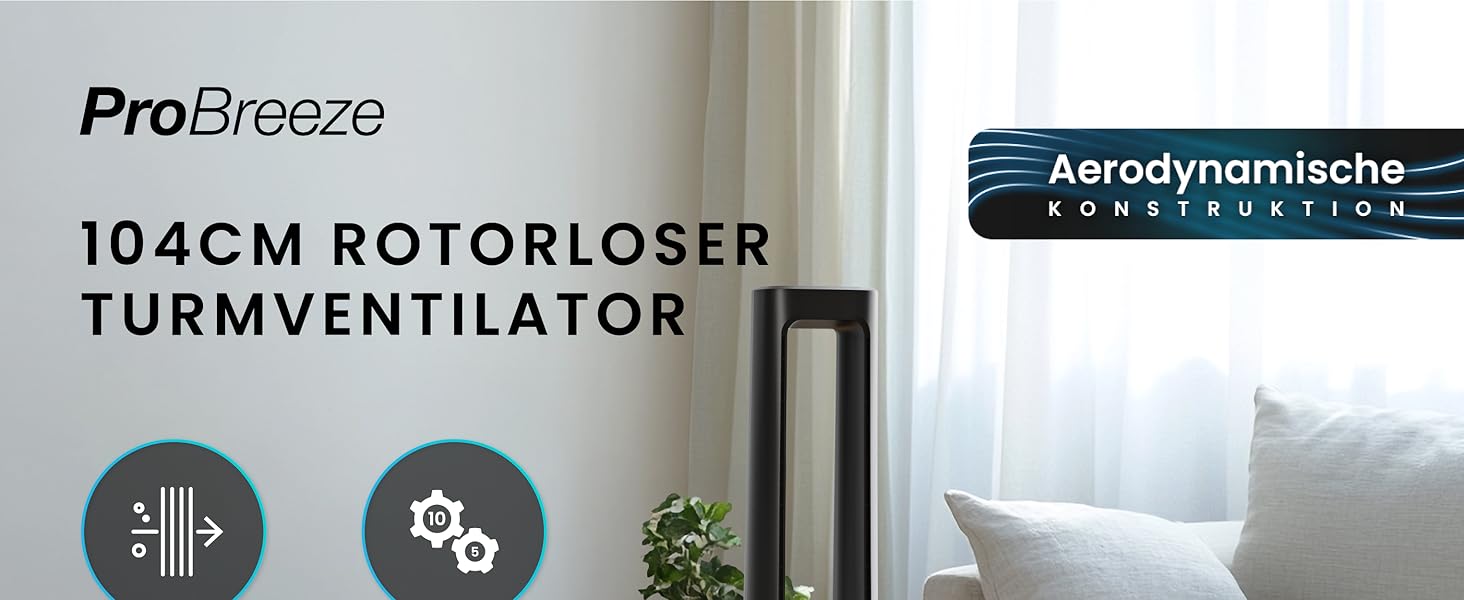 Вентилятор Pro Breeze OmniAir з очищувачем повітря 105 см, 10 швидкостей, HEPA 13, LED дисплей, пульт ДУ, 5 режимів, тиха робота, чорний