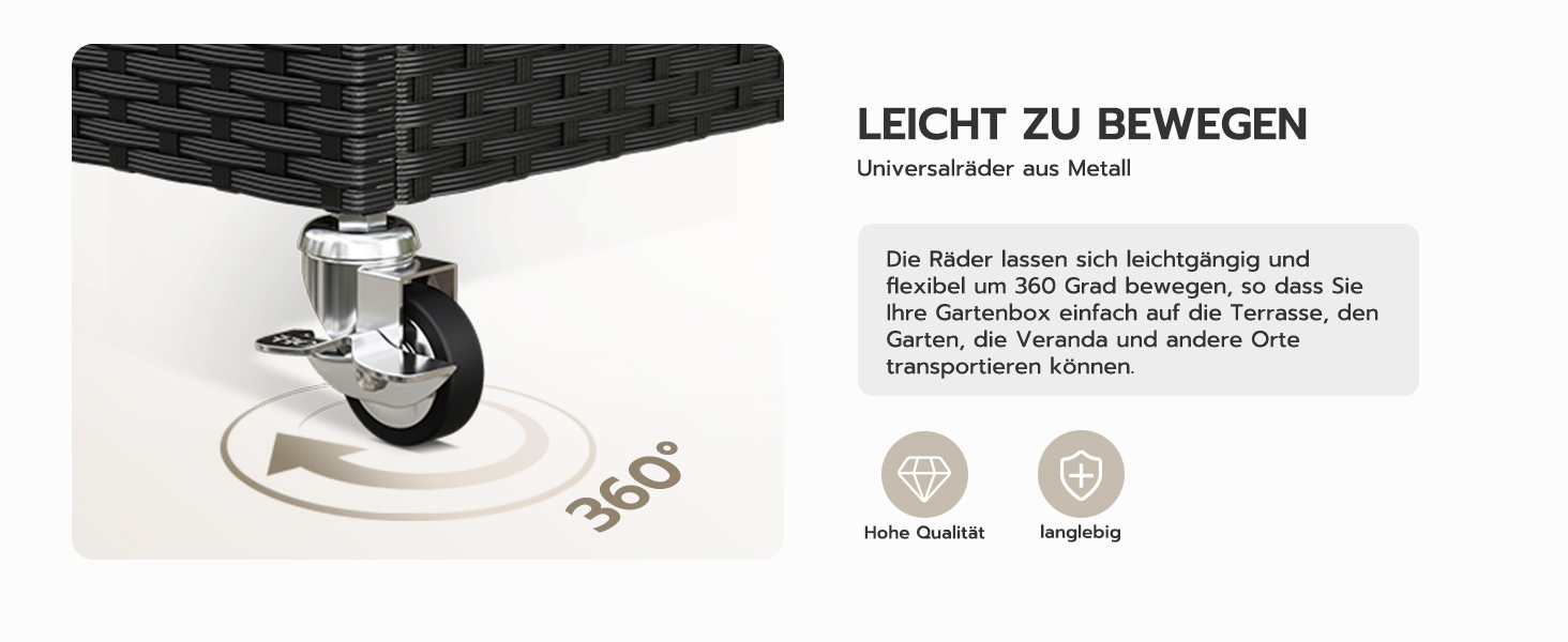 Водонепроникний садовий ящик Amopatio Gartenbox 480л з поліротангу, металевий ящик для подушок на колесах з газліфтом для саду та балкону (чорний)