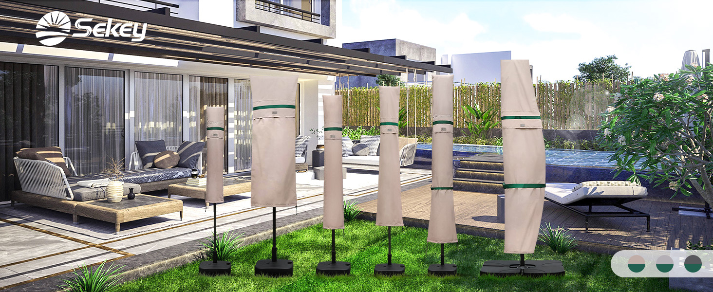 Захисний чохол для садово-паркового парасоля Sekey з вентиляційними отворами, 100% поліестер, водонепроникний, 190 x 30/50 см, хакі