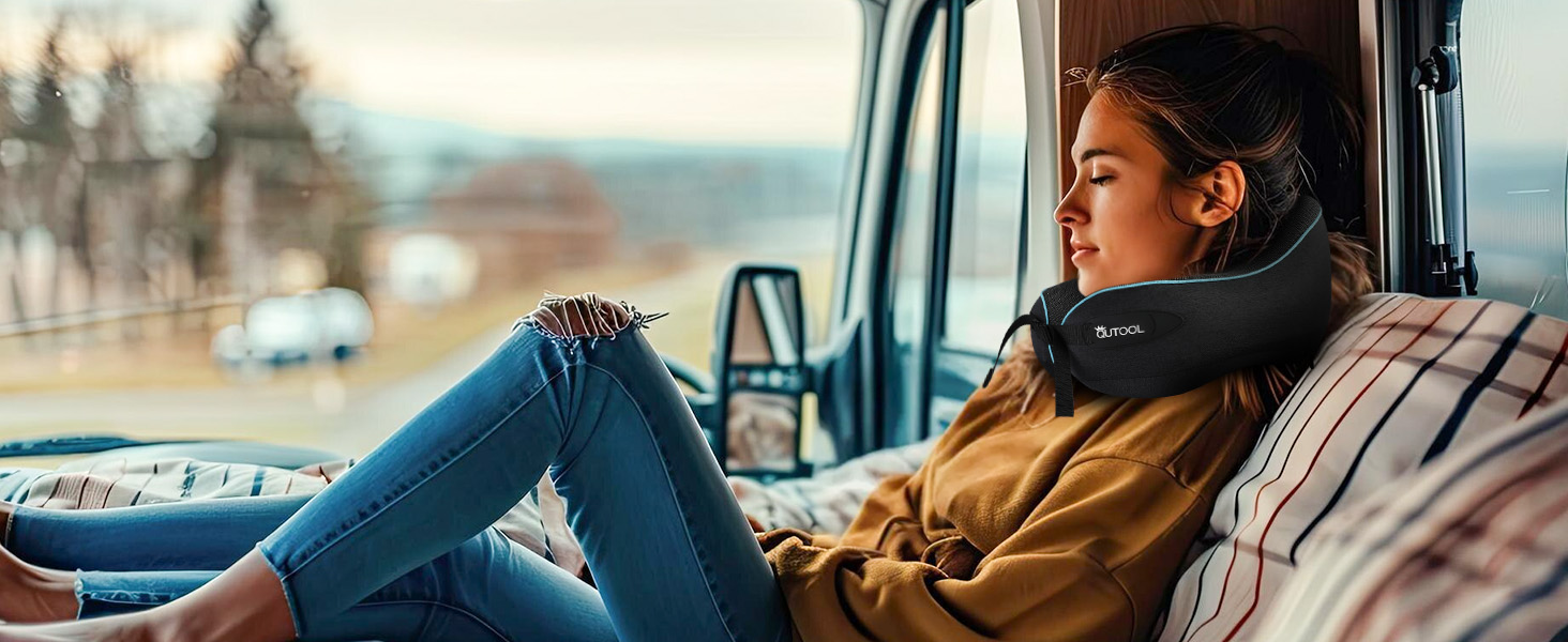 Подушка для шиї у літак з Memory Foam, регульовані ремені, дихаючий чохол, підтримка шиї для подорожей (літак, авто, поїзд). У комплекті: чохол для зберігання з гачком