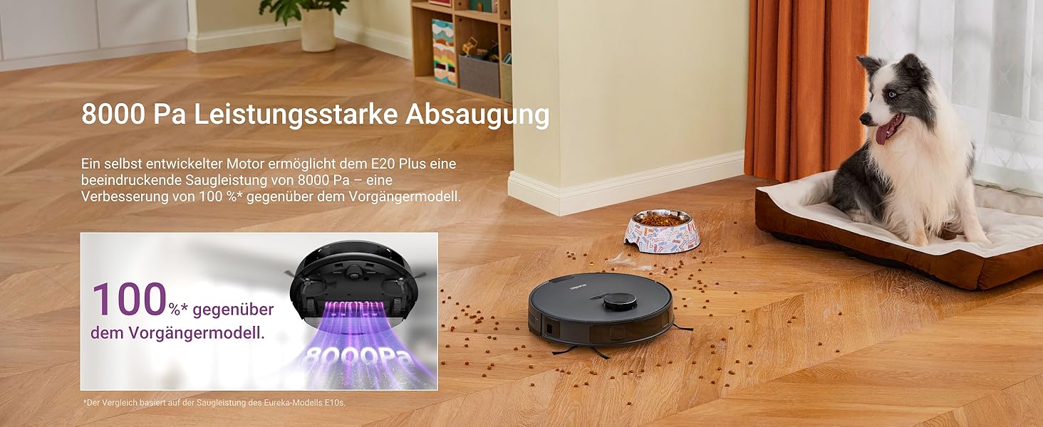 Робот-пилосос Eureka E20 Plus: 8000 Pa, самостійна очистка, DuoDetect AI, білий/чорний