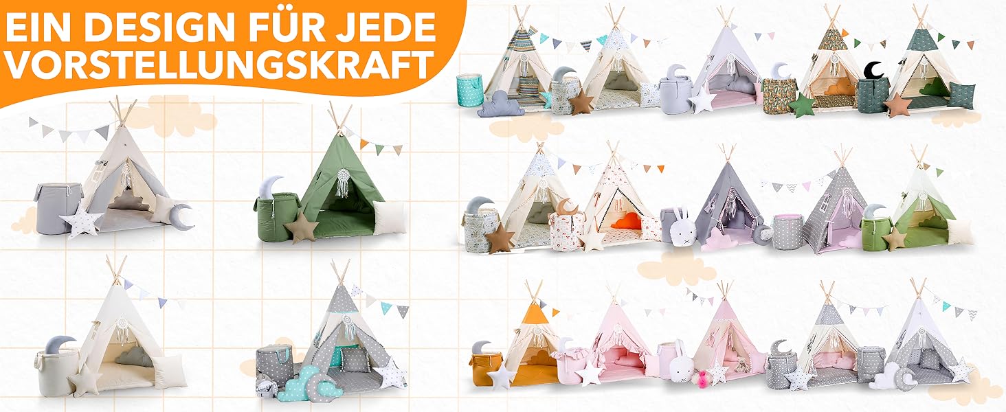 Дитячий намет-тіпі Rainbow Kids: бавовняне полотно, різні кольори та візерунки, з аксесуарами (Вовк, зірка, рожевий)