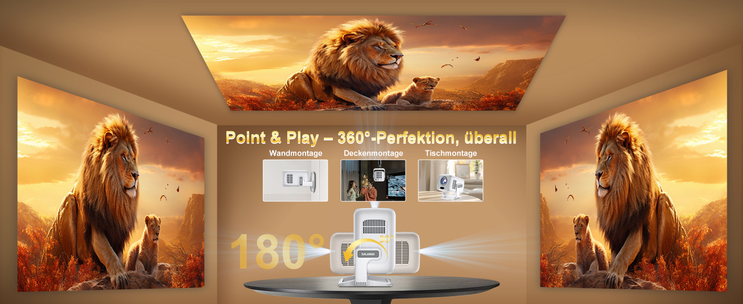 Міні проєктор Salange 4K з Wi-Fi 6, Bluetooth 5.2 та Android 11.0 для дому, смарт-проєктор з обертанням 180°, сумісний з телефоном/Xbox/ноутбуком/TV Stick/USB, білий (Sala260max)