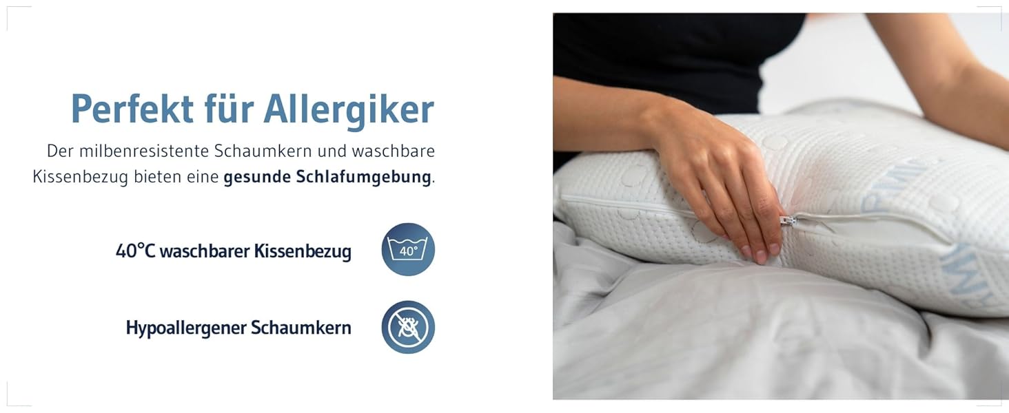 Ортопедична подушка для тих, хто спить на боці Acamar Thermic Ivory, комплект з чохлом, для профілактики болю в шиї, з піною з пам'ефекту, ергономічна подушка з термо-чохлом Acamar