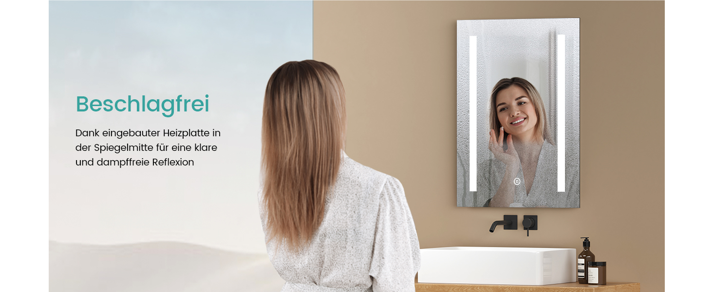 Дзеркало для ванної кімнати EMKE з підсвічуванням 60x80 см, 2 кольори світла, антизапарник, IP44, LED, сенсорний вимикач