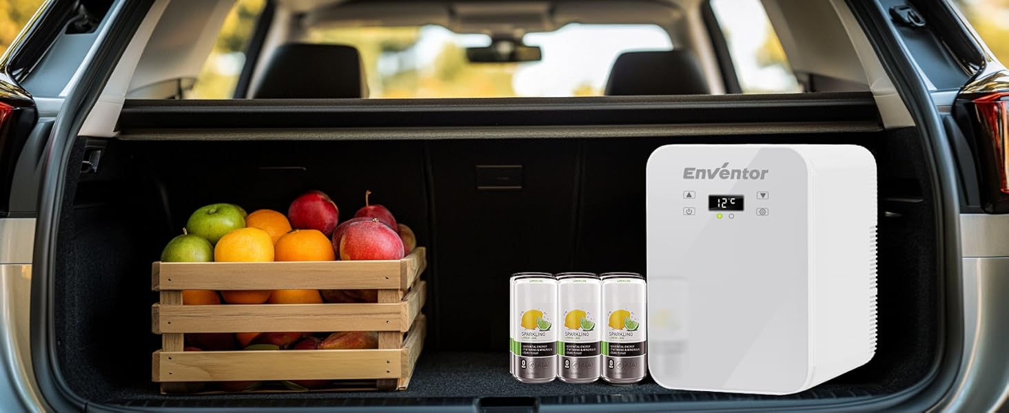 Mini холодильник Enventor 10L: тихий, з подвійним охолодженням, 12V/220V, для авто, кімнати, офісу (білий)