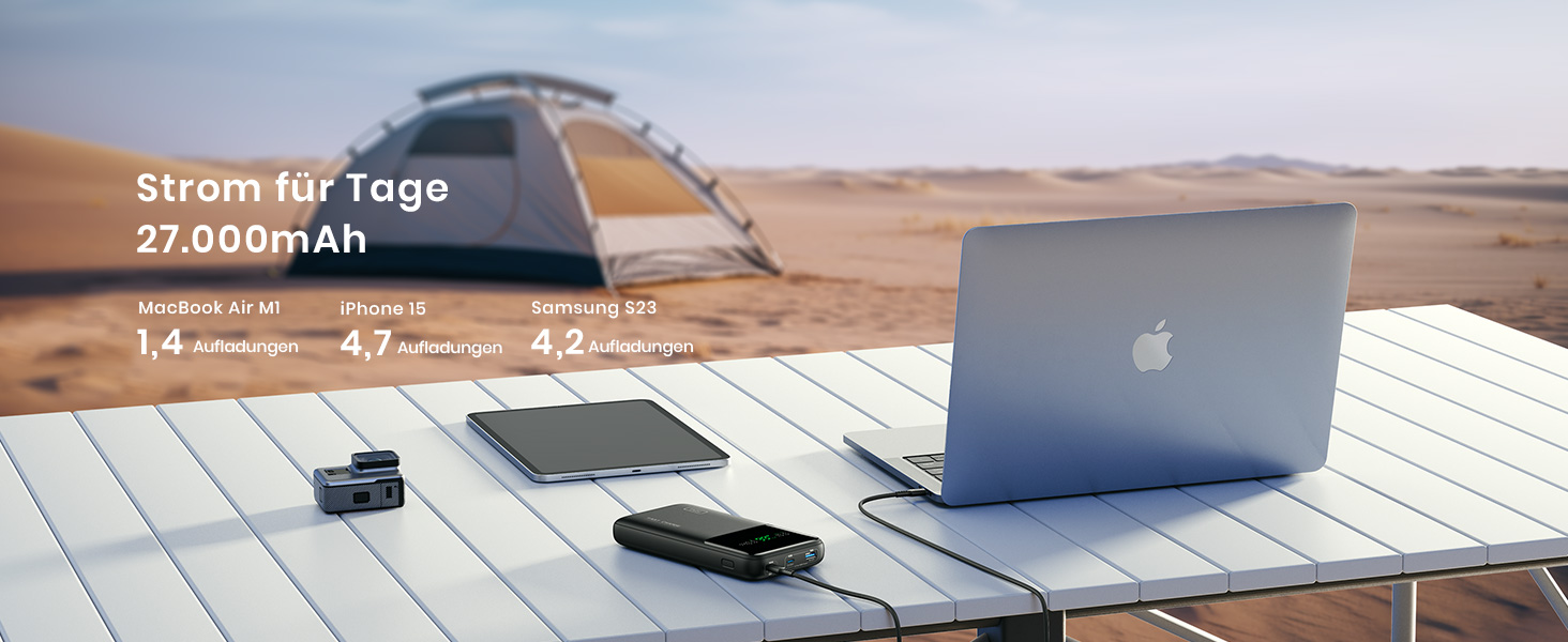 Power Bank INIU 27000mAh 140W: зарядний пристрій для телефону та ноутбука, сумісний з MacBook Pro, Steam Deck, iPhone (17, 16, 15, 14, 13, 12 Pro), Samsung S23, iPad та ін. Чорний