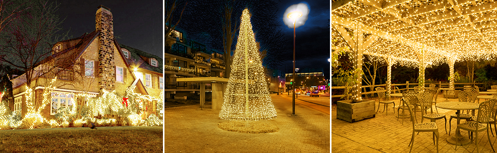 Теплий білий, 8 режимів IP44 Водонепроникний для Різдва та прикраси, 100M String Light 1000 LED