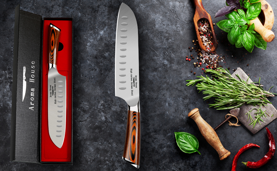 Професійний ніж для кухні Nakiri, 7 дюймів, ніж-сіка, з нержавіючої сталі з високим вмістом вуглецю, надзвичайно гострий, для кухні та ресторану (ніж Сантоку)