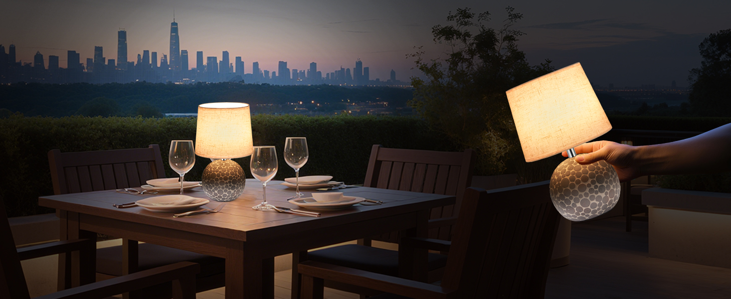 EGOBASIC LED-лампа настільна керамічна акумуляторна з пультом, бездротова, з таймером, регульована яскравість, 12 кольорів RGB, для вітальні, спальні, їдальні (вінтажний цоколь)